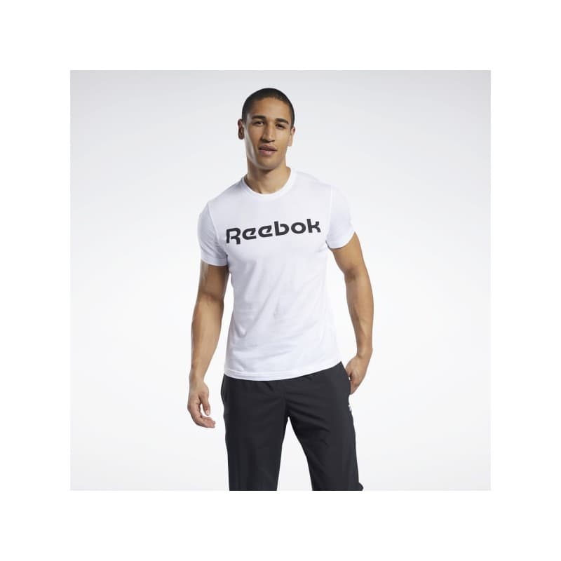 Reebok Mens' Graphic Series Linear Logo T-Shirt- تيشيرت ريبوك جرافيك سيريس ليينر للرجال لون أبيض