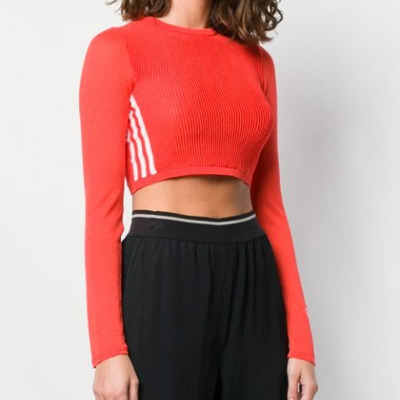 adidas Womens' Long Sleeve Crop T-shirts -Bright Red- تيشيرت اديداس كروب للنساء لون احمر فاتح