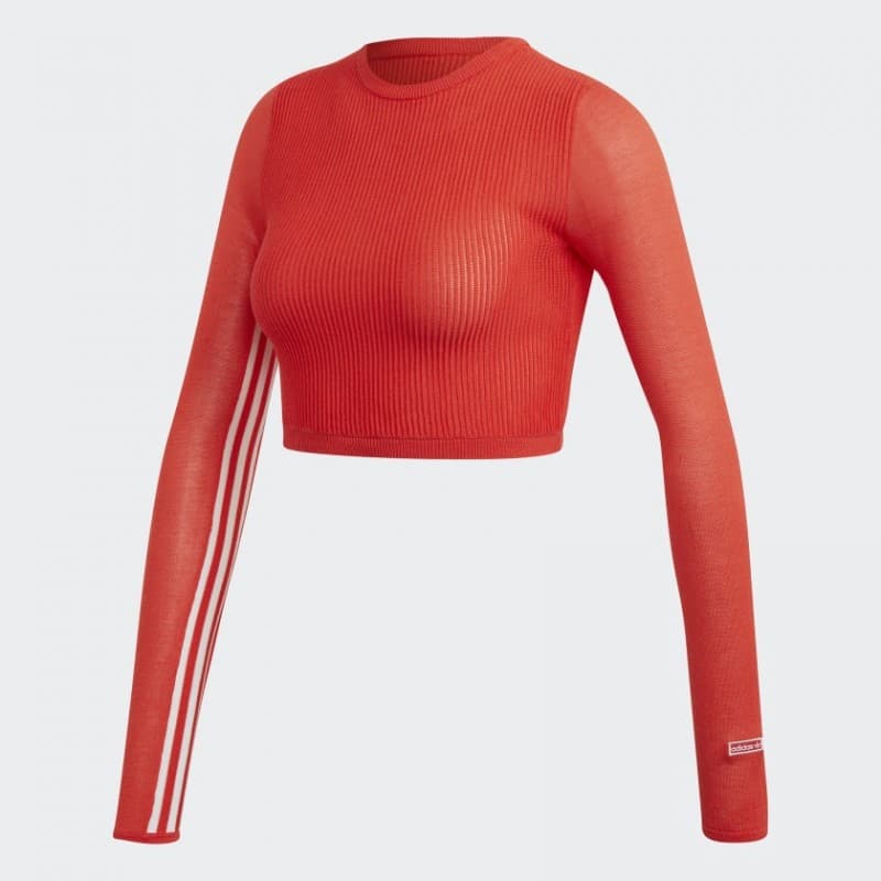adidas Womens' Long Sleeve Crop T-shirts -Bright Red- تيشيرت اديداس كروب للنساء لون احمر فاتح