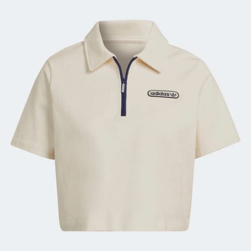 Adidas Womens' Crop Zip Polo Shirt- تيشيرت اديداس بولو كروب زيب للنساء لون بيج