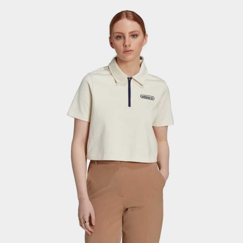 Adidas Womens' Crop Zip Polo Shirt- تيشيرت اديداس بولو كروب زيب للنساء لون بيج