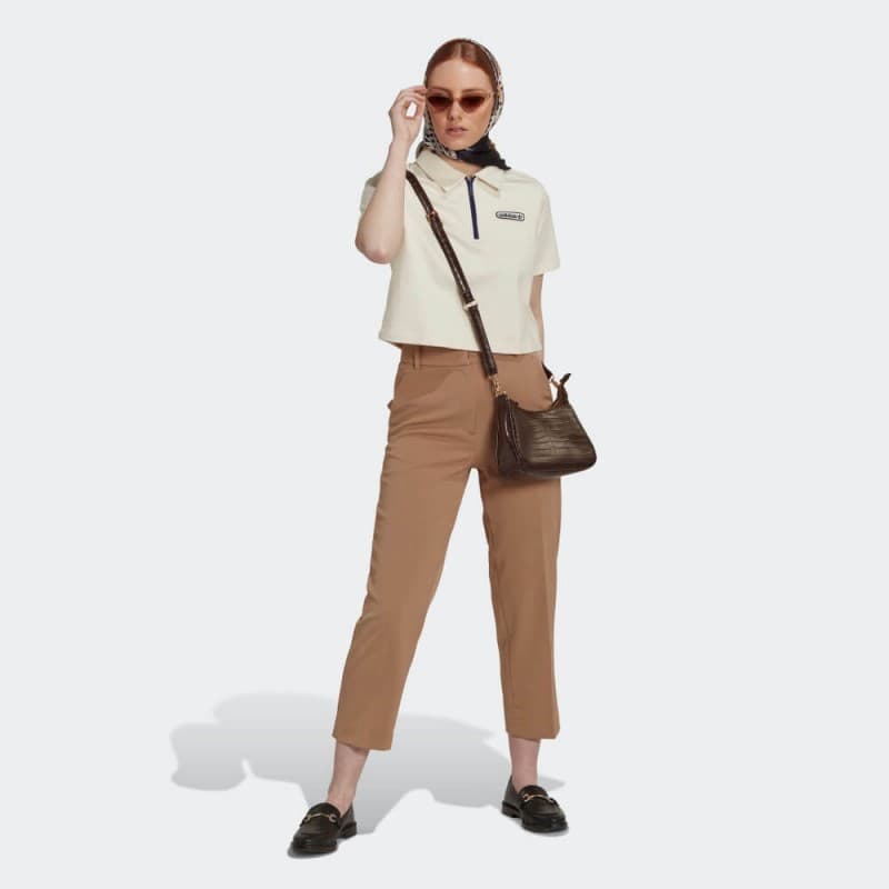 Adidas Womens' Crop Zip Polo Shirt- تيشيرت اديداس بولو كروب زيب للنساء لون بيج