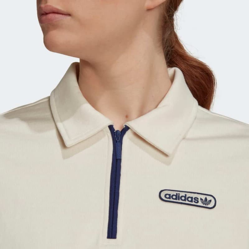 Adidas Womens' Crop Zip Polo Shirt- تيشيرت اديداس بولو كروب زيب للنساء لون بيج