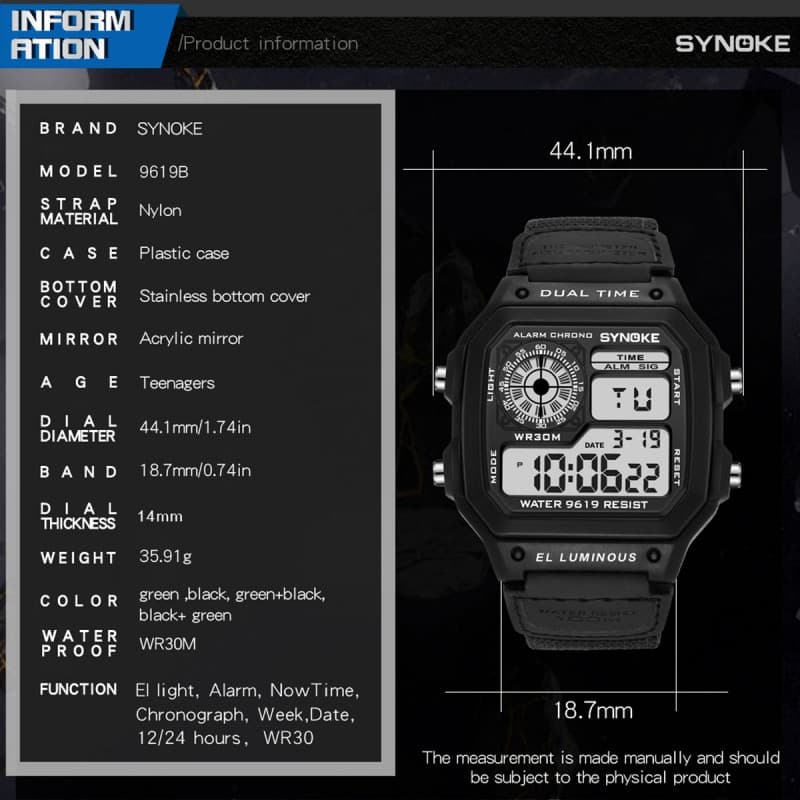 Men's Sport Waterproof Retro Digital Watch  - ساعة يد رقمية بثلاث شاشات جلد مطاط لون أسود 