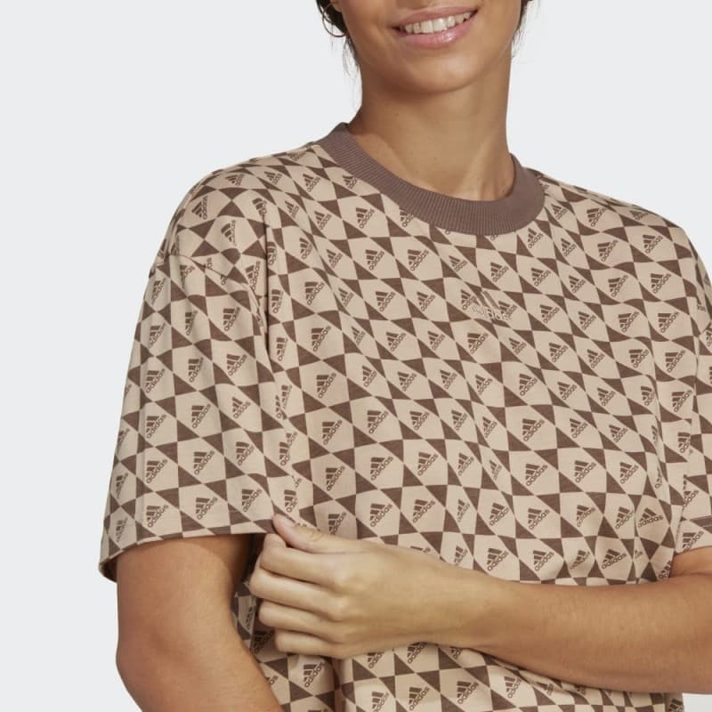 adidas Womens' ALL SZN x Logomania T-Shirt - تيشيرت اديداس اول اس زد ان اكس لوجومينا للنساء لون بني 