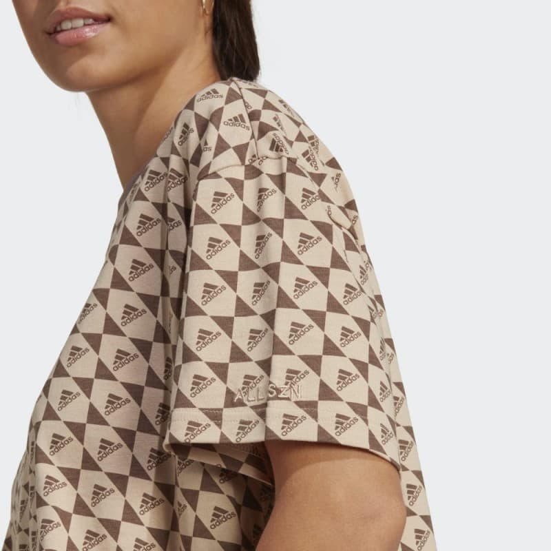 adidas Womens' ALL SZN x Logomania T-Shirt - تيشيرت اديداس اول اس زد ان اكس لوجومينا للنساء لون بني 