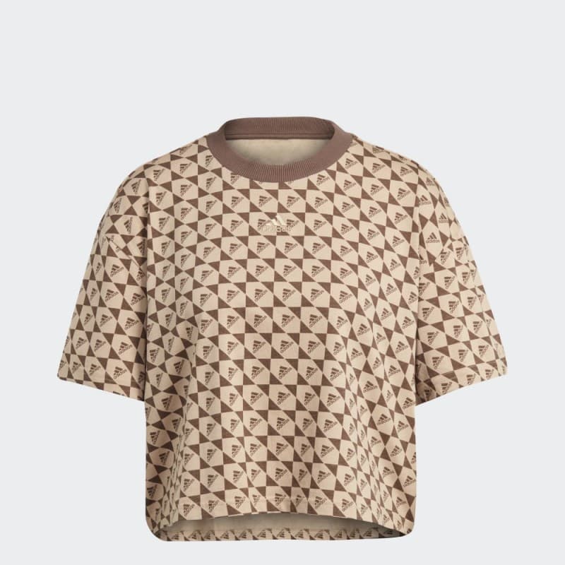 adidas Womens' ALL SZN x Logomania T-Shirt - تيشيرت اديداس اول اس زد ان اكس لوجومينا للنساء لون بني 
