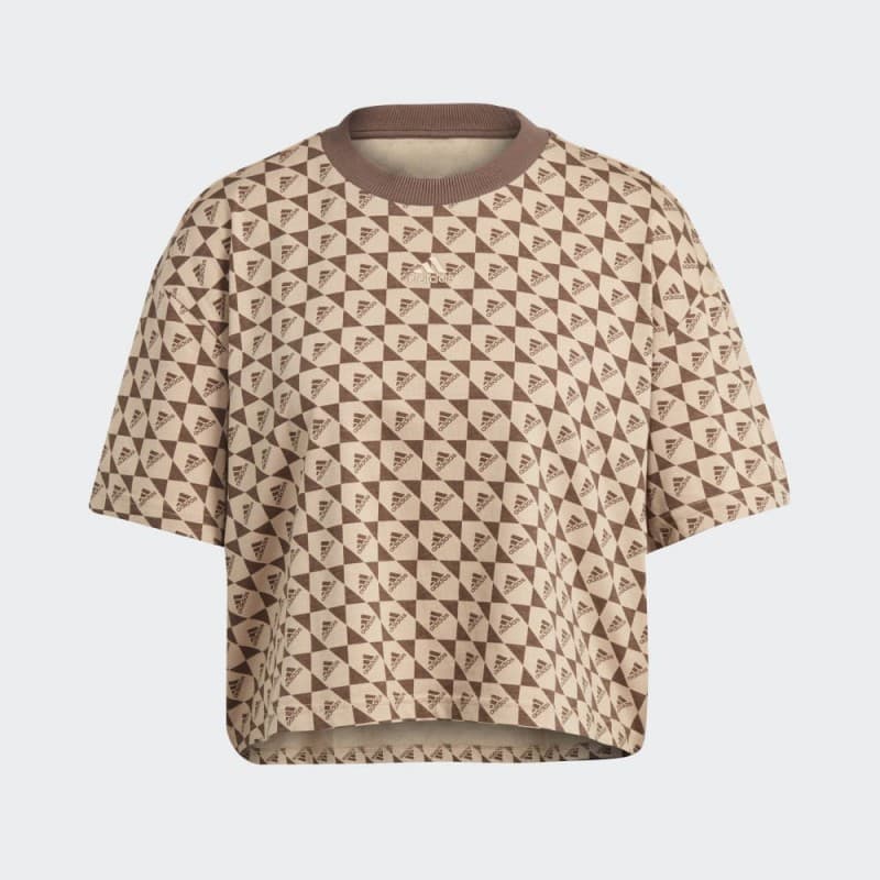 adidas Womens' ALL SZN x Logomania T-Shirt - تيشيرت اديداس اول اس زد ان اكس لوجومينا للنساء لون بني 