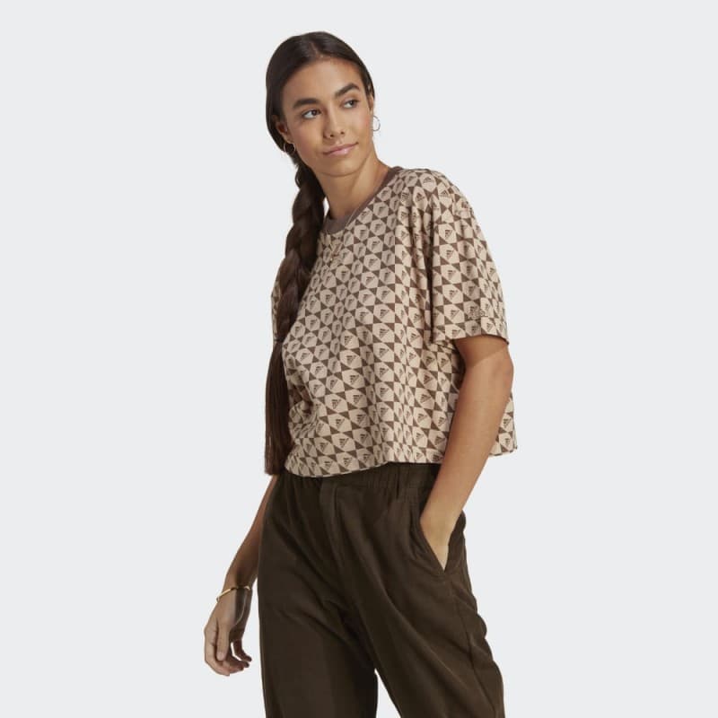 adidas Womens' ALL SZN x Logomania T-Shirt - تيشيرت اديداس اول اس زد ان اكس لوجومينا للنساء لون بني 