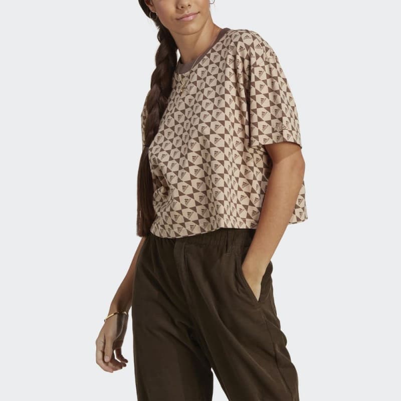 adidas Womens' ALL SZN x Logomania T-Shirt - تيشيرت اديداس اول اس زد ان اكس لوجومينا للنساء لون بني 