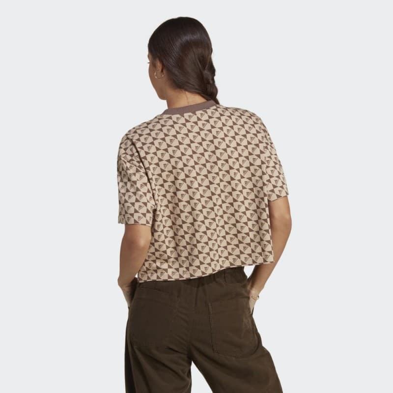 adidas Womens' ALL SZN x Logomania T-Shirt - تيشيرت اديداس اول اس زد ان اكس لوجومينا للنساء لون بني 