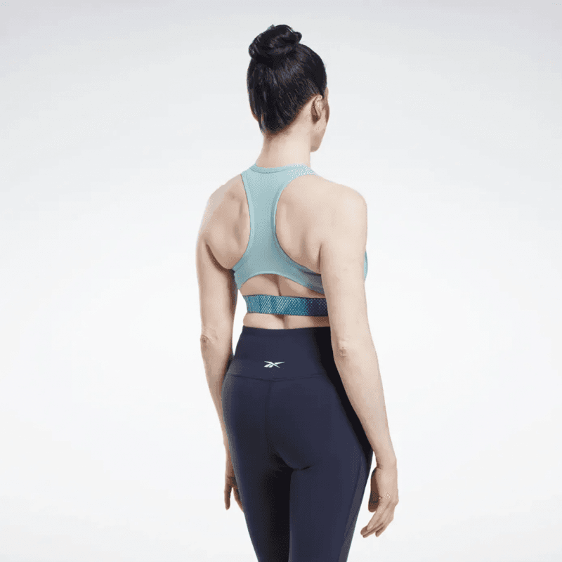 Reebok Women's Lux Perform Allover Print Racer Bra Blue