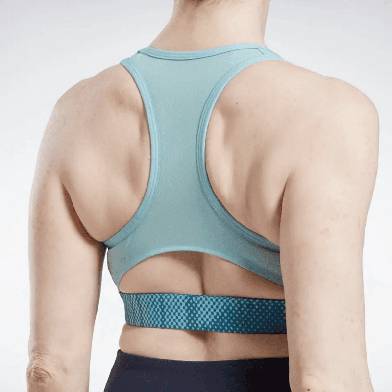 Reebok Women's Lux Perform Allover Print Racer Bra Blue