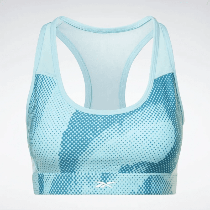 Reebok Women's Lux Perform Allover Print Racer Bra Blue