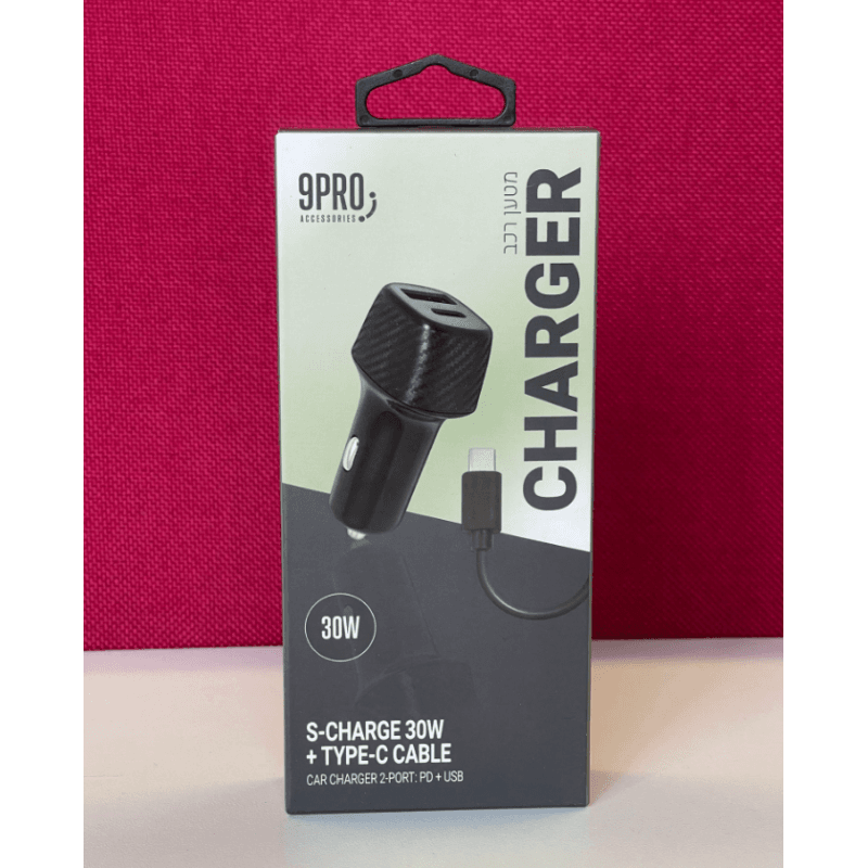 شاحن سيارة مدخلين30W ( USB/type c) مع كابل type c اسود