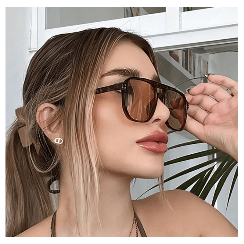 نظارة مربعة نقطتين بني