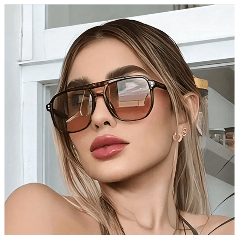 نظارة مربعة نقطتين بني