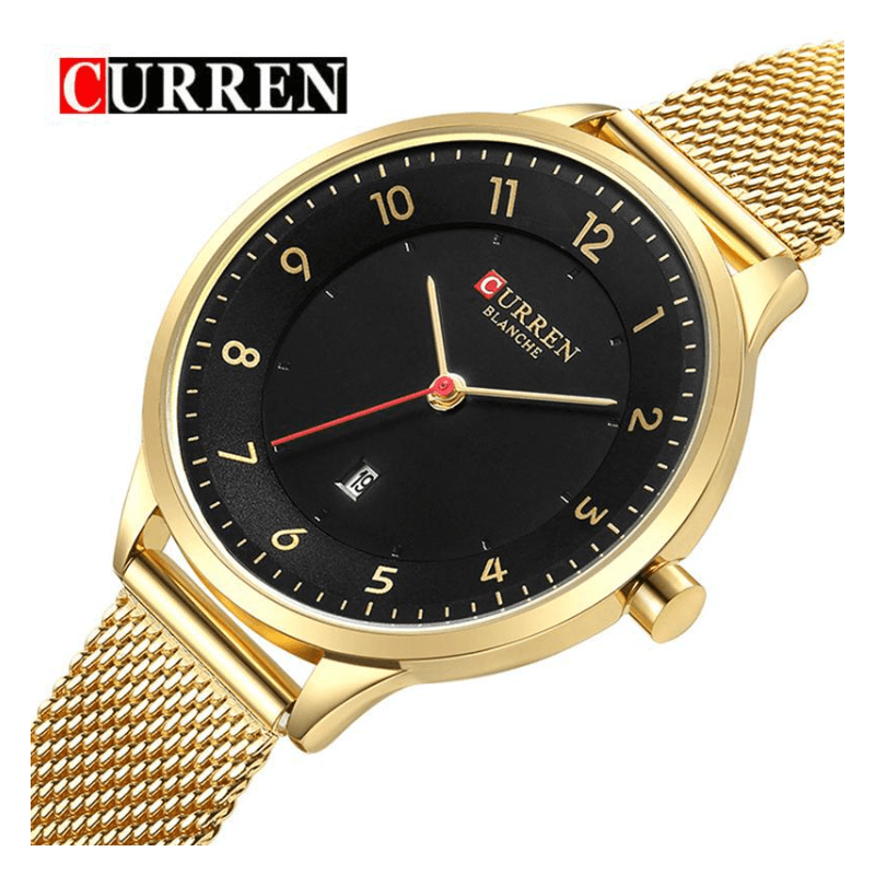ساعة CURREN ستانلس ستيل ستاتي لون ذهبي ق اسود