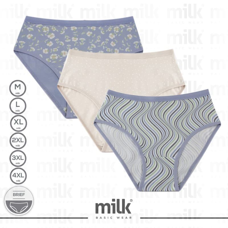 طقم داخلي نسائي قطن من 3 قطع milk بألوان مختلفة