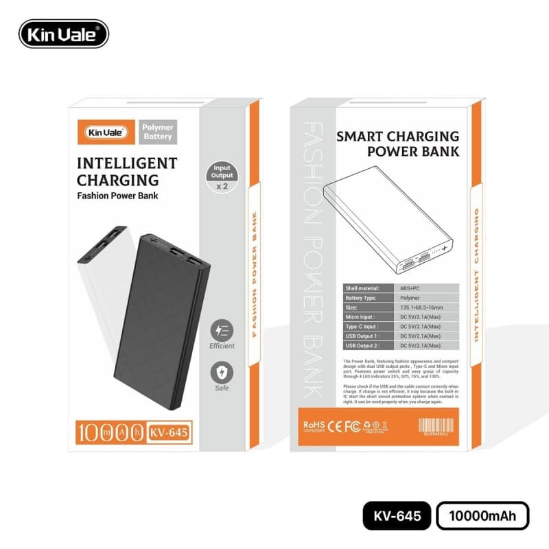 بوربانك منفذ تايب سي  c و ميكرو و usb محمول سعة 10000 ميلي أمبير KV- 645  