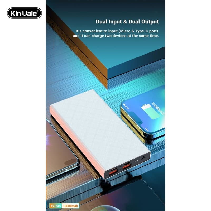 بوربانك منفذ تايب سي  c و ميكرو و usb محمول سعة 10000 ميلي أمبير KV- 645  