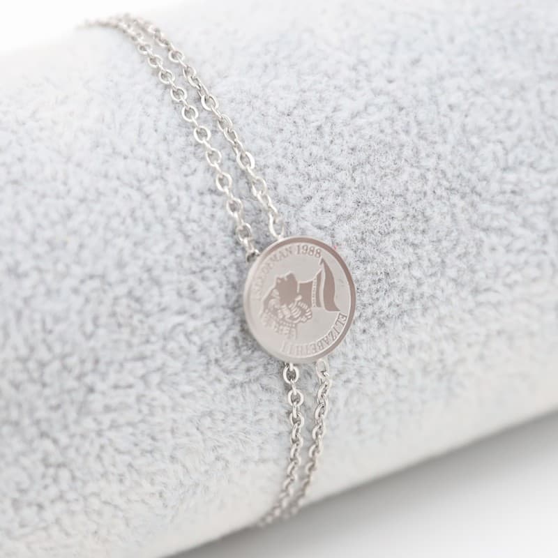 سوار فضي طبقتين بتصميم ليرة