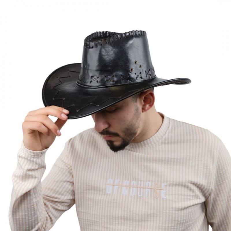 قبعة cowboy جلد للرجال لون أسود