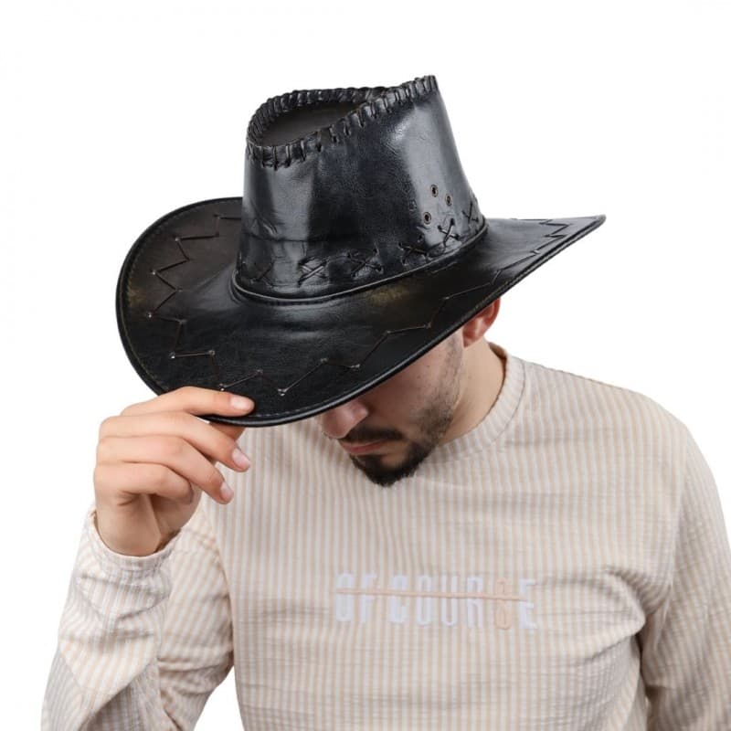 قبعة cowboy جلد للرجال لون أسود