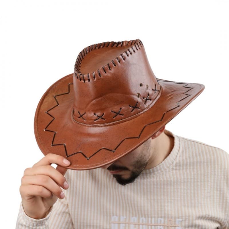 قبعة cowboy للرجال جلد لون بني