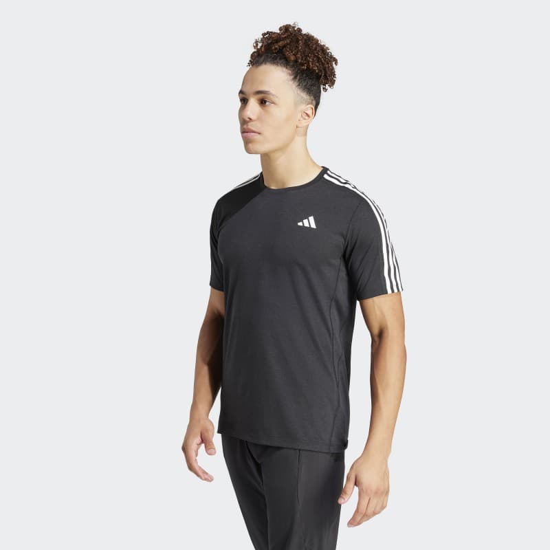 adidas Own the Run 3-Stripes Tee - Black
