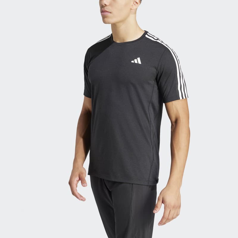 adidas Own the Run 3-Stripes Tee - Black