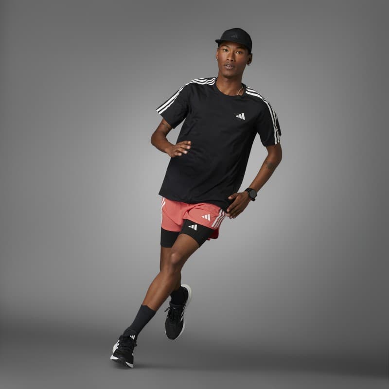 adidas Own the Run 3-Stripes Tee - Black