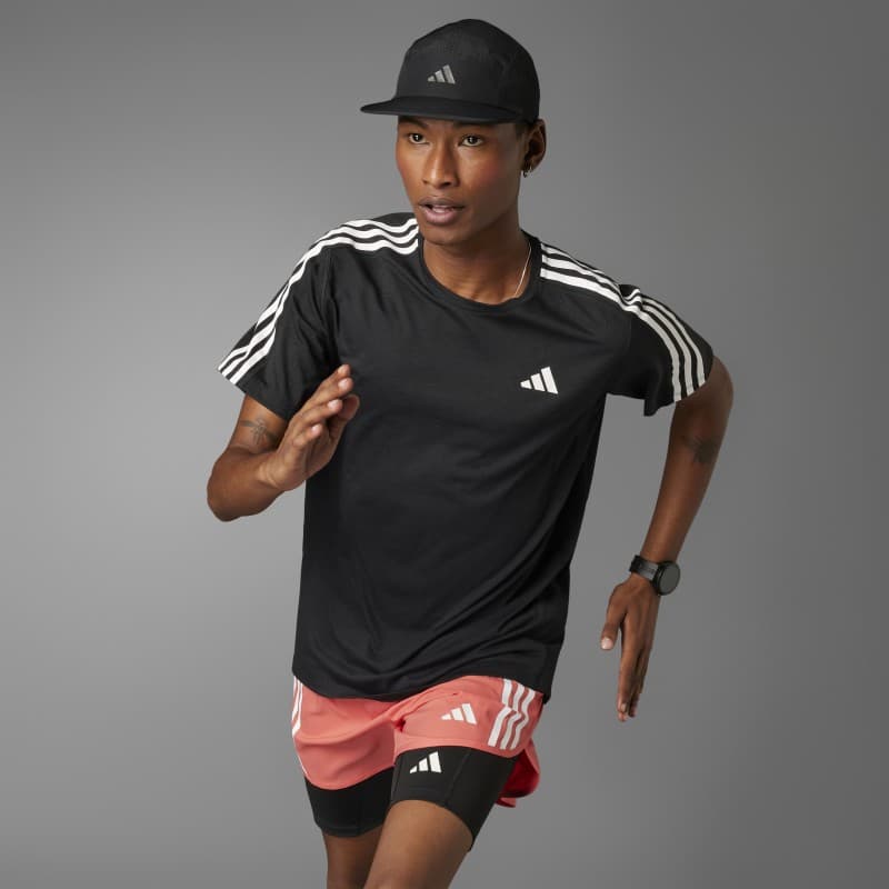 adidas Own the Run 3-Stripes Tee - Black