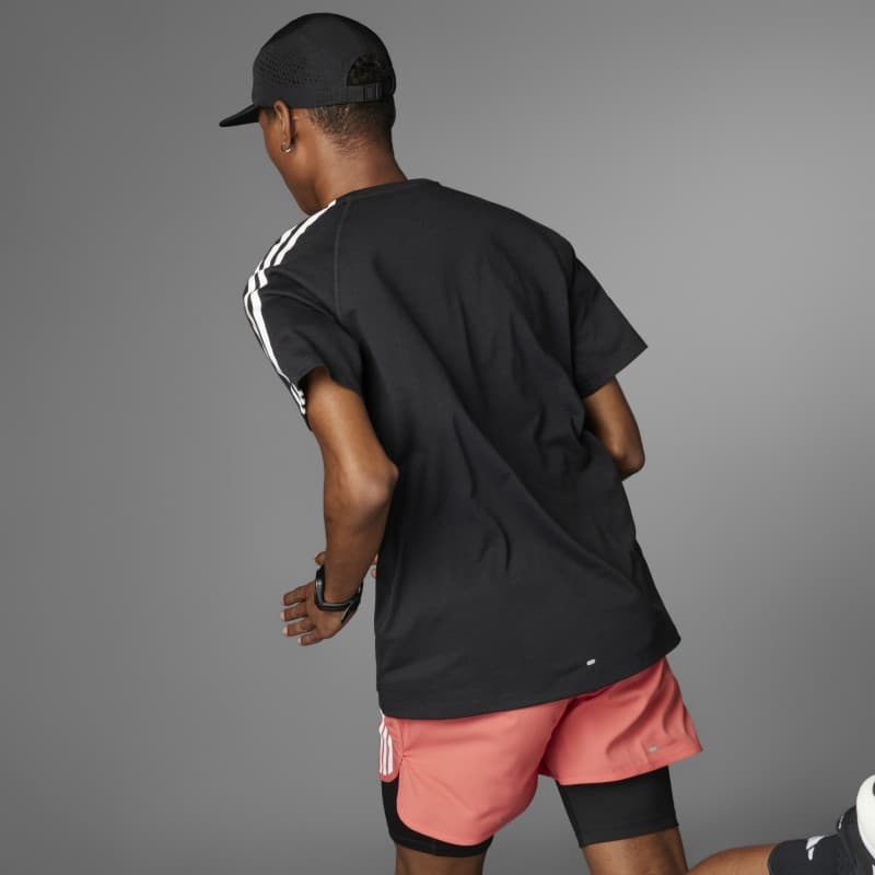 adidas Own the Run 3-Stripes Tee - Black