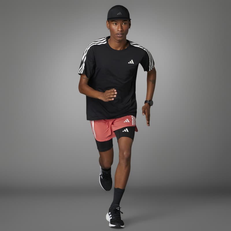 adidas Own the Run 3-Stripes Tee - Black