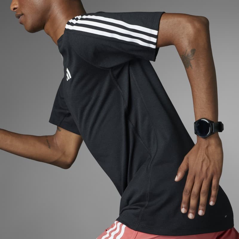 adidas Own the Run 3-Stripes Tee - Black