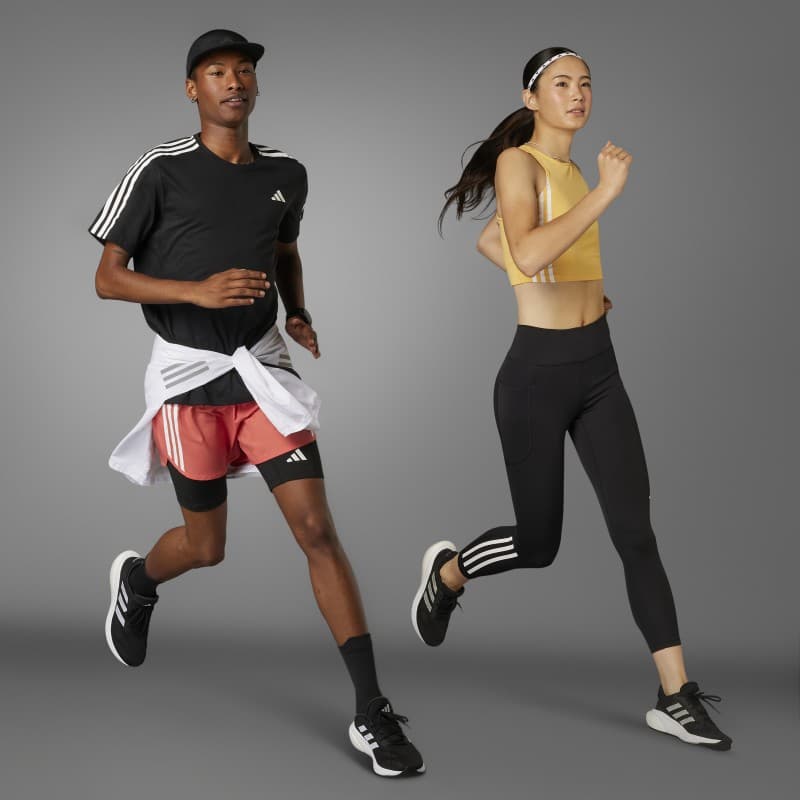 adidas Own the Run 3-Stripes Tee - Black