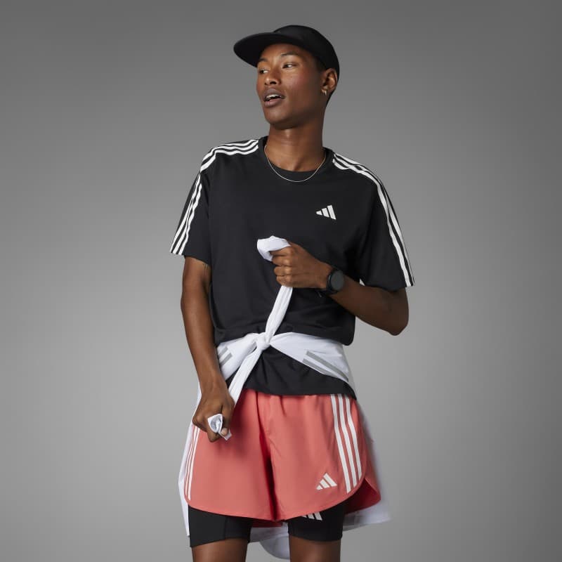 adidas Own the Run 3-Stripes Tee - Black