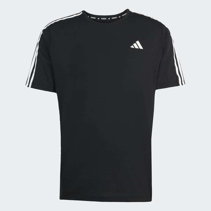 adidas Own the Run 3-Stripes Tee - Black