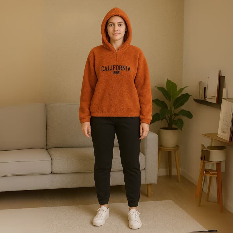 طقم ستاتي فرو خميل لون برتقالي One Size