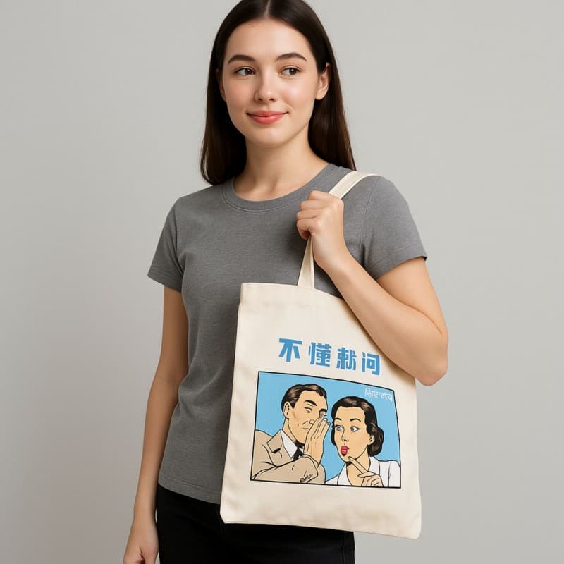 حقيبة قماش طباعة جرافيك أزرق حجم 35×33 سم لون ابيض