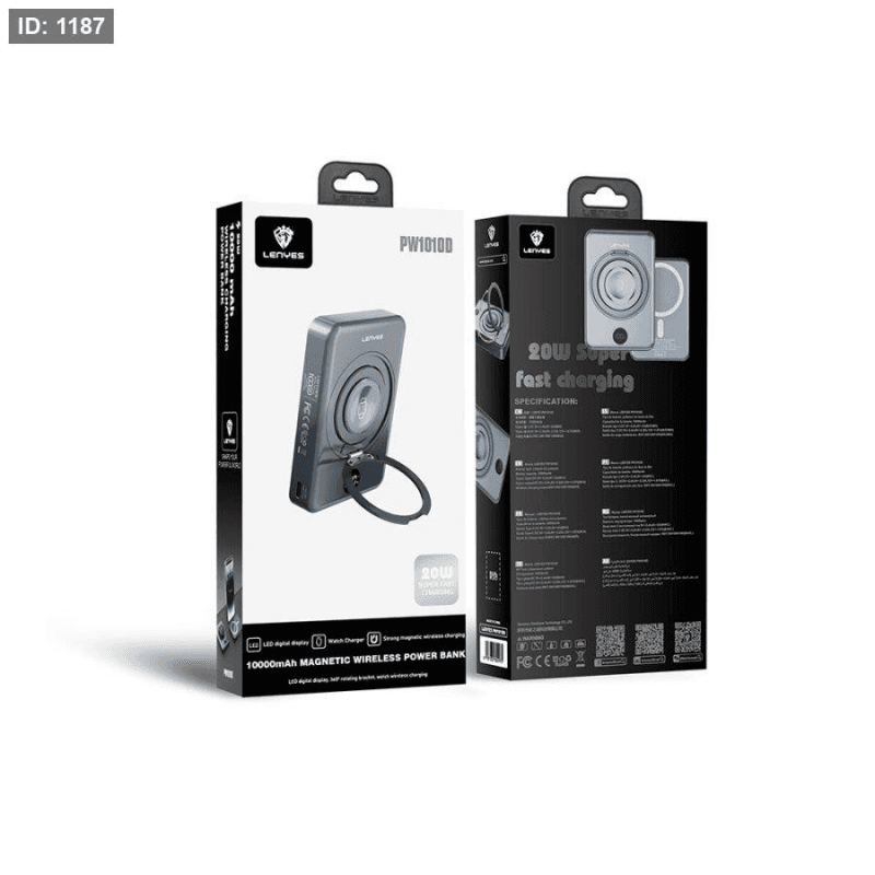Lenyes PW1010D POWER BANK بطارية احتياطية سعة 10000 ميلي أمبير تدعم الشحن اللاسلكي بقوة 20 واط