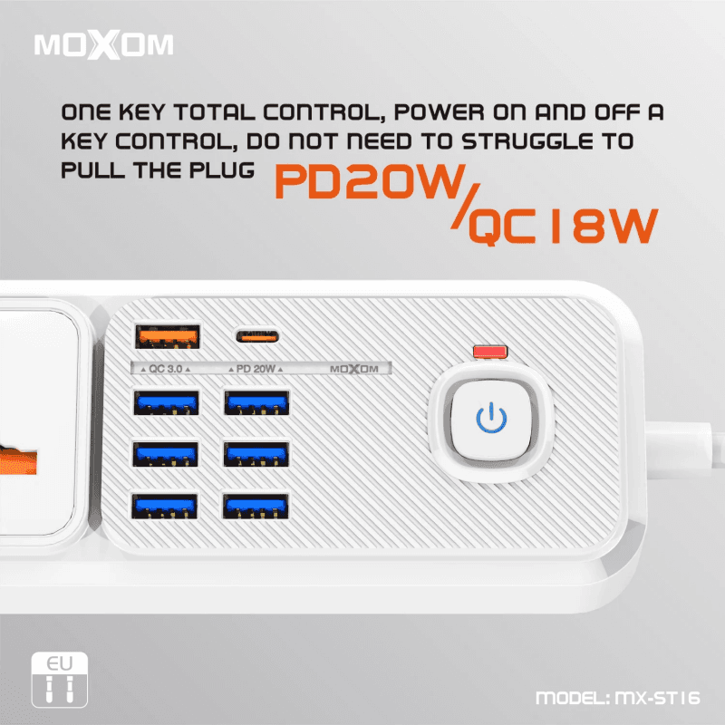 MOXOM MX-ST16 موزّع كهرباء 4 مخارج مع شحن سريع PD20W / QC18W