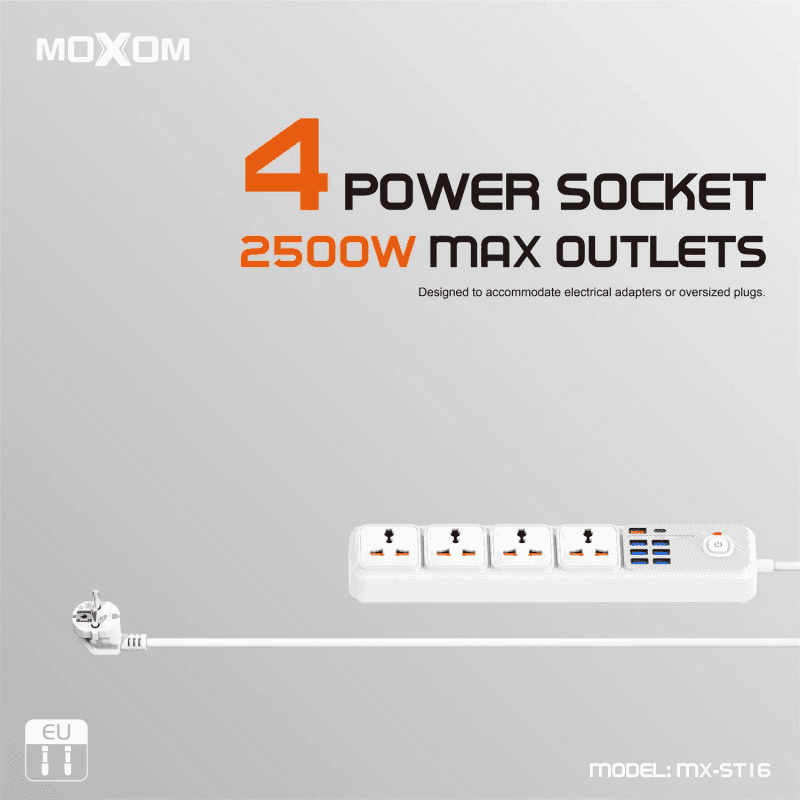 MOXOM MX-ST16 موزّع كهرباء 4 مخارج مع شحن سريع PD20W / QC18W