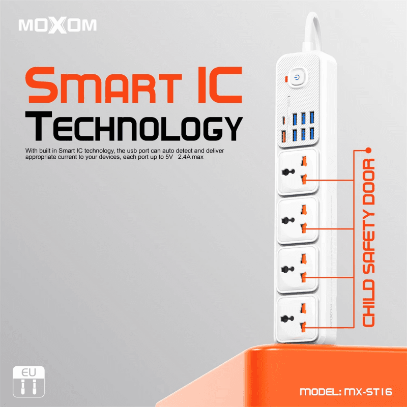 MOXOM MX-ST16 موزّع كهرباء 4 مخارج مع شحن سريع PD20W / QC18W