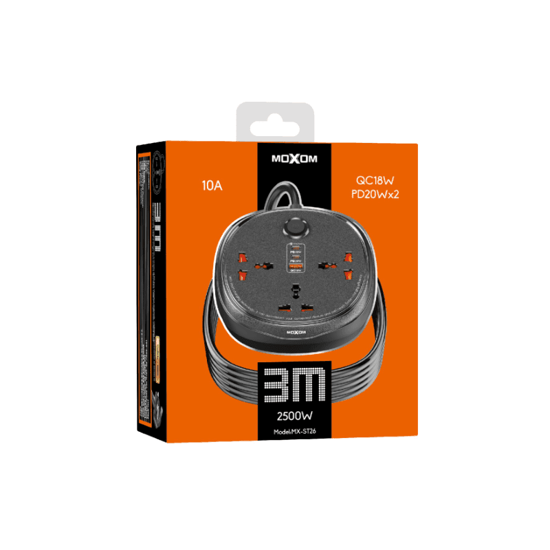 MOXOM MX-ST26 وصلة كهرباء 6 في 1 بطول 2 متر وشحن سريع PD20W