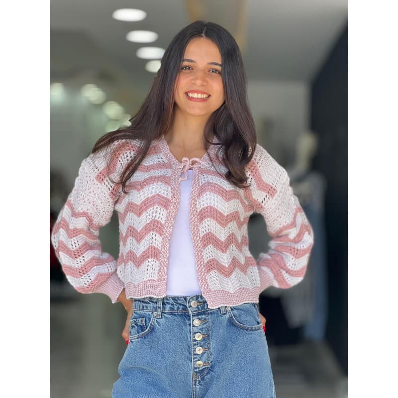 جرزة ستاتي صوف لون زهري بارد وأبيض Happiness İstanbul