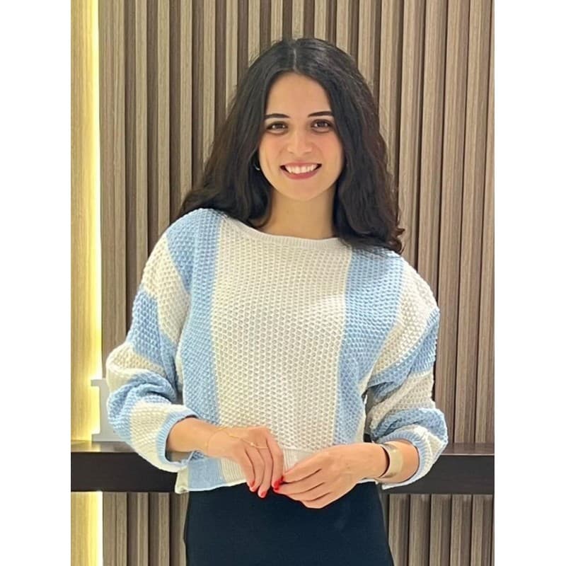 بلوزة ستاتي لون أزرق فاتح وبيج
