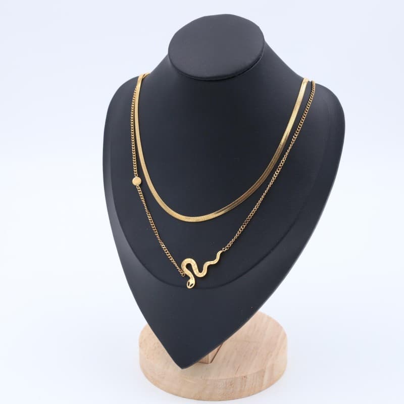 سلسال ذهبي طبقتين عريض ورفيع بتصميم أفعى
