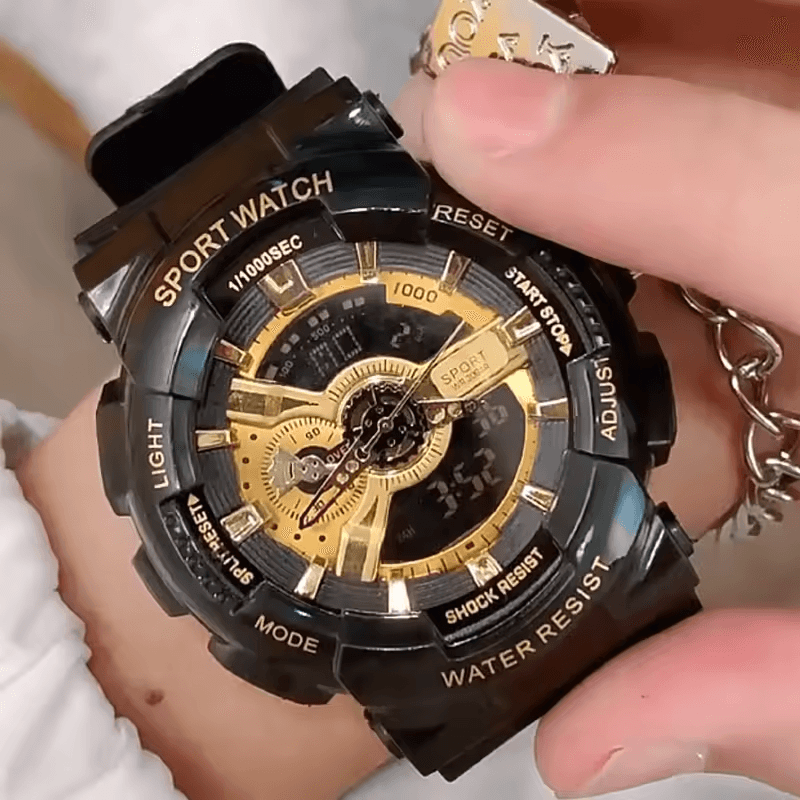 ساعة شوك سوداء ارقام وعقارب ذهبية